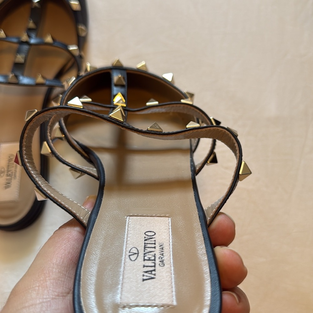 Valentino Black and Gold Studded Mules - Picture 3 of 13